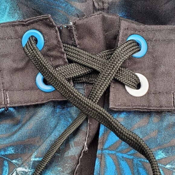 Burnside Men Sz 30 Board Shorts Swim Trunk Blue Black Drawstring Zip Pocket - Picture 3 of 9